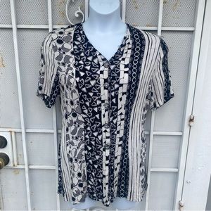 Top Season women’s L short sleeve V-Neck Blouse bling buttons VTG made USA